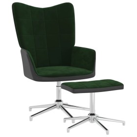 Silla de relajación con taburete terciopelo y PVC verde oscuro de vidaXL, Sillones - Ref: Foro24-327866, Precio: 88,28 €, Des...