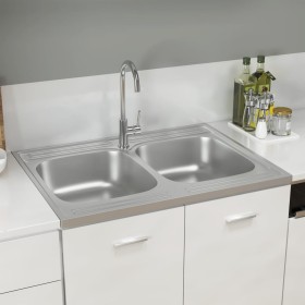 Double bowl stainless steel kitchen sink 800x600x155 mm by vidaXL, Sinks - Ref: Foro24-147235, Price: 130,99 €, Discount: %