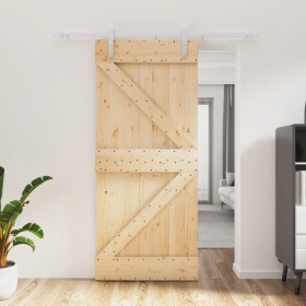 Schiebetür mit Beschlägen aus massivem Kiefernholz, 90 x 210 cm von vidaXL, Türen - Ref: Foro24-3203007, Preis: 171,99 €, Rab...