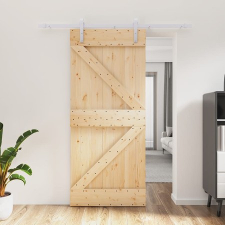 Puerta corredera con herrajes madera maciza de pino 90x210 cm de vidaXL, Puertas - Ref: Foro24-3203007, Precio: 227,78 €, Des...