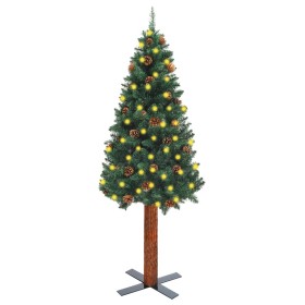 Árbol de Navidad estrecho LED madera real y piñas verde 210 cm de vidaXL, Arboles de navidad - Ref: Foro24-3077761, Precio: 8...