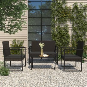 Gartenset mit Kissen 4-teilig aus schwarzem synthetischem Rattan von vidaXL, Outdoor-Sofas - Ref: Foro24-319199, Preis: 192,9...