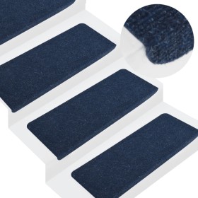 Alfombrilla autoadhesiva de escalera 15 uds azul 65x24,5x3,5 cm de vidaXL, Alfombrillas para escalones - Ref: Foro24-343481, ...