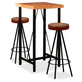 Solid acacia wood bar table and stools real leather and canvas by vidaXL, Furniture sets for kitchens and dining rooms - Ref:...