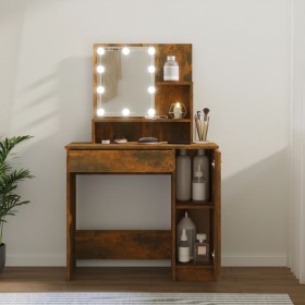 Dressing table with LED smoked oak color 86.5x35x136 cm by vidaXL, Bedroom Dressers - Ref: Foro24-820484, Price: 98,32 €, Dis...