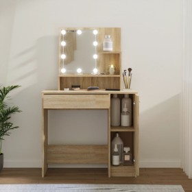 Dressing table with LED Sonoma oak color 86.5x35x136 cm by vidaXL, Bedroom Dressers - Ref: Foro24-808813, Price: 110,53 €, Di...