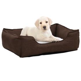 Brown and white linen look plush dog bed by vidaXL, Beds for dogs - Ref: Foro24-171375, Price: 44,53 €, Discount: %