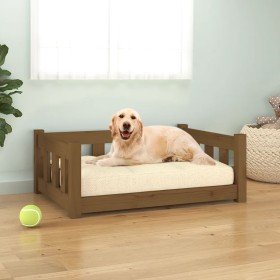 Cama para perros madera maciza marrón miel 75,5x55,5x28 cm de vidaXL, Camas para perros - Ref: Foro24-820195, Precio: 59,99 €...