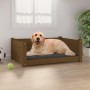 Cama para perros madera maciza pino marrón miel 75,5x55,5x28 cm de vidaXL, Camas para perros - Ref: Foro24-821455, Precio: 66...