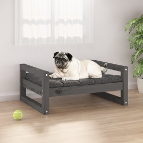 Hundebett aus massivem, grauem Kiefernholz, 65,5 x 50,5 x 28 cm von vidaXL, Betten für Hunde - Ref: Foro24-821474, Preis: 39,...