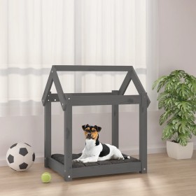 Hundebett aus massivem, grauem Kiefernholz, 61 x 50 x 70 cm von vidaXL, Betten für Hunde - Ref: Foro24-822199, Preis: 44,99 €...