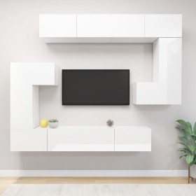 TV furniture set, 8 pieces, glossy white plywood by vidaXL, TV Furniture - Ref: Foro24-3079355, Price: 419,99 €, Discount: %