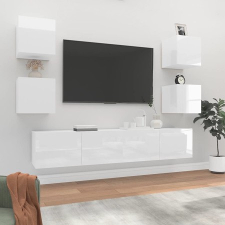 TV-Möbelset 6-teilig aus glänzend weißem Sperrholz von vidaXL, TV-Möbel - Ref: Foro24-3114258, Preis: 180,04 €, Rabatt: %