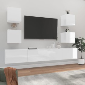 TV furniture set 6 pieces glossy white plywood by vidaXL, TV Furniture - Ref: Foro24-3114266, Price: 194,99 €, Discount: %