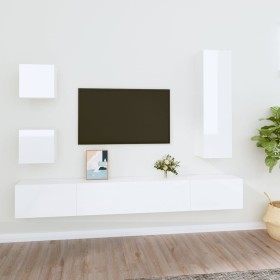 TV furniture set 5 pieces glossy white plywood by vidaXL, TV Furniture - Ref: Foro24-3114450, Price: 215,19 €, Discount: %