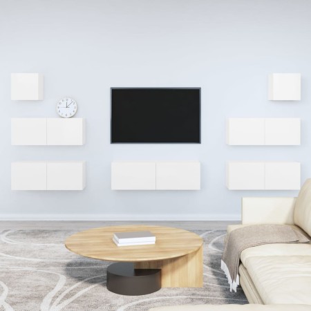 TV furniture set 7 pieces glossy white plywood by vidaXL, TV Furniture - Ref: Foro24-3114546, Price: 279,55 €, Discount: %