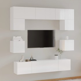 TV-Möbelset 8-teilig aus glänzend weißem Sperrholz von vidaXL, TV-Möbel - Ref: Foro24-3114410, Preis: 282,64 €, Rabatt: %