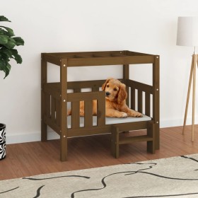 Cama para perros madera maciza pino marrón miel 75,5x63,5x70 cm de vidaXL, Camas para perros - Ref: Foro24-822380, Precio: 90...