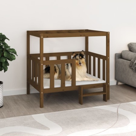 Cama perros madera maciza pino marrón miel 105,5x83,5x100 cm de vidaXL, Camas para perros - Ref: Foro24-822390, Precio: 105,9...