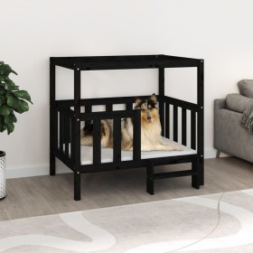 Hundebett aus massivem schwarzem Kiefernholz, 105,5 x 83,5 x 100 cm von vidaXL, Betten für Hunde - Ref: Foro24-822391, Preis:...