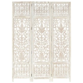 Screen 3 panels hand carved white mango wood 120x165 cm by vidaXL, Room dividers - Ref: Foro24-285330, Price: 161,99 €, Disco...