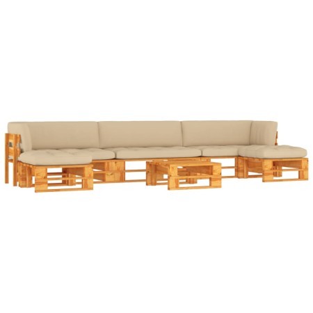 6-piece pallet furniture and honey-impregnated pine wood cushions by vidaXL, Garden sets - Ref: Foro24-3066952, Price: 552,99...