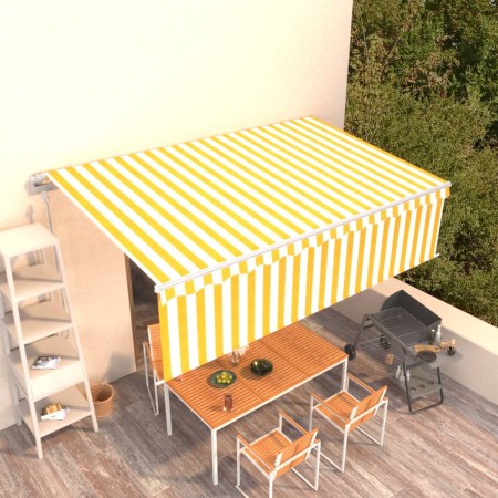 Retractable automatic awning with yellow and white blinds 5x3 m by vidaXL, Awnings - Ref: Foro24-3069348, Price: 509,02 €, Di...