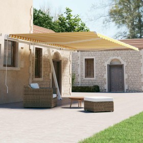 Toldo de pie automático amarillo y blanco 500x300 cm de vidaXL, Toldos - Ref: Foro24-3069588, Precio: 584,67 €, Descuento: %