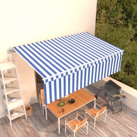 Automatic retractable awning with blue and white blind 5x3 m by vidaXL, Awnings - Ref: Foro24-3069346, Price: 489,99 €, Disco...