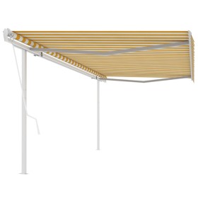 Automatic retractable awning with yellow and white poles 5x3 m by vidaXL, Awnings - Ref: Foro24-3069988, Price: 564,99 €, Dis...