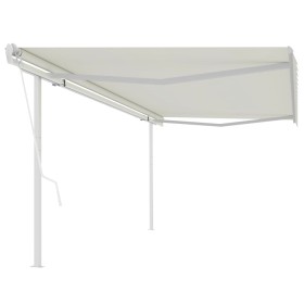 Automatic retractable awning with cream poles 5x3 m by vidaXL, Awnings - Ref: Foro24-3069987, Price: 575,99 €, Discount: %