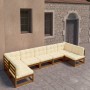 7-piece garden furniture set with cushions, made of brown honey pine wood. by vidaXL, Garden sets - Ref: Foro24-3077187, Pric...