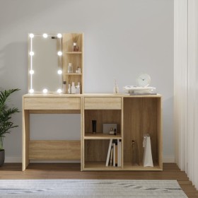 Dressing table with LED and Sonoma oak plywood cabinet by vidaXL, Bedroom Dressers - Ref: Foro24-3082020, Price: 138,99 €, Di...