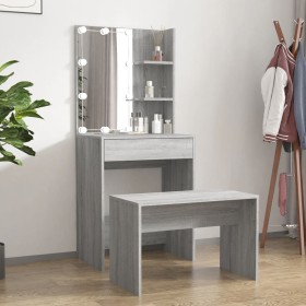 Vanity set with LED lights in gray Sonoma plywood by vidaXL, Bedroom Dressers - Ref: Foro24-3114137, Price: 122,31 €, Discoun...