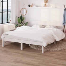 Estructura de cama de madera maciza de pino blanco 160x200 cm de vidaXL, Camas y somieres - Ref: Foro24-810158, Precio: 121,9...