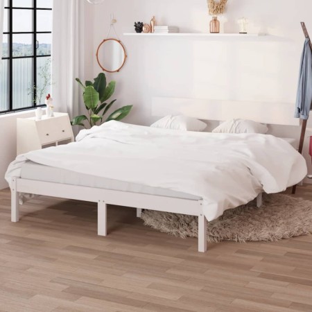 Estructura de cama de madera maciza de pino blanco 160x200 cm de vidaXL, Camas y somieres - Ref: Foro24-810158, Precio: 107,2...