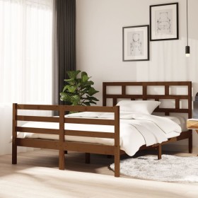 Estructura de cama doble madera maciza marrón miel 135x190 cm de vidaXL, Camas y somieres - Ref: Foro24-3101261, Precio: 201,...