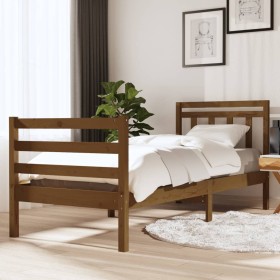 Estructura de cama de madera maciza marrón miel 90x200 cm de vidaXL, Camas y somieres - Ref: Foro24-3100642, Precio: 113,99 €...