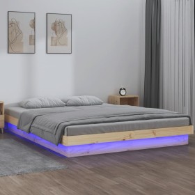 Estructura de cama con LED madera maciza 140x190 cm de vidaXL, Camas y somieres - Ref: Foro24-820017, Precio: 153,23 €, Descu...