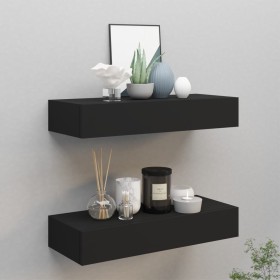 Wall shelves with drawer 2 units MDF black 60x23.5x10 cm by vidaXL, Shelves and shelves - Ref: Foro24-330258, Price: 72,24 €,...