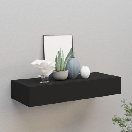 Black MDF wall shelf with drawer 60x23.5x10 cm by vidaXL, Shelves and shelves - Ref: Foro24-330257, Price: 53,51 €, Discount: %