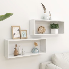 Cube wall shelves 2 pcs glossy white engineered wood by vidaXL, Shelves and shelves - Ref: Foro24-807151, Price: 33,53 €, Dis...