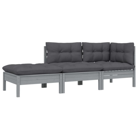 Garden furniture set 3 pieces and gray cushions solid pine wood by vidaXL, Modular outdoor sofas - Ref: Foro24-806666, Price:...