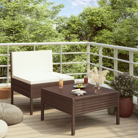 Set muebles de jardín 2 piezas y cojines ratán sintético marrón de vidaXL, Conjuntos de jardín - Ref: Foro24-3203500, Precio:...