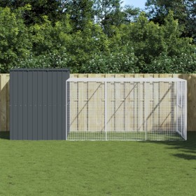 Doghouse with corral gray galvanized steel 214x457x181 cm by vidaXL, Dog kennels - Ref: Foro24-3189132, Price: 525,99 €, Disc...