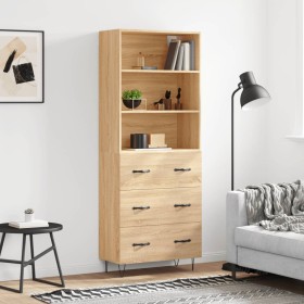 Tall plywood oak-colored highboard 69.5x34x180 cm by vidaXL, Sideboards - Ref: Foro24-3189376, Price: 149,99 €, Discount: %