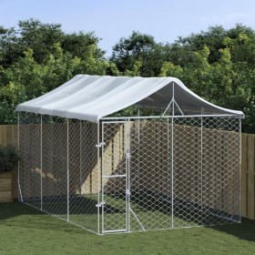 Perrera exterior con techo acero galvanizado plata 3x4,5x2,5 m de vidaXL, Casetas y cercados para perros - Ref: Foro24-319048...