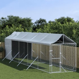 Perrera de exterior con toldo acero galvanizado plata 2x10x2,5m de vidaXL, Casetas y cercados para perros - Ref: Foro24-31904...