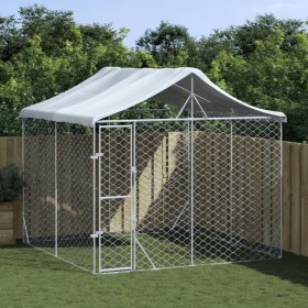 Perrera de exterior con techo acero galvanizado plata 3x3x2,5 m de vidaXL, Casetas y cercados para perros - Ref: Foro24-31904...