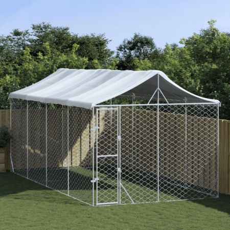 Perrera de exterior con toldo acero galvanizado plata 3x6x2,5 m de vidaXL, Casetas y cercados para perros - Ref: Foro24-31904...